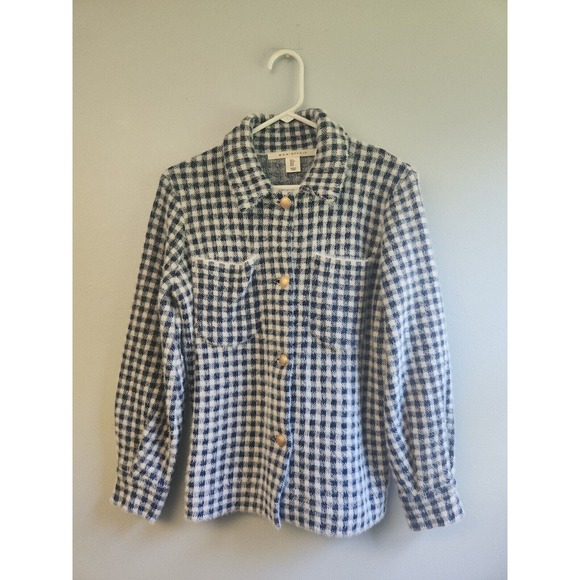 Max‎ studio Women’s Small White Blue Button-down Jacket Very Soft Plush - Picture 1 of 7